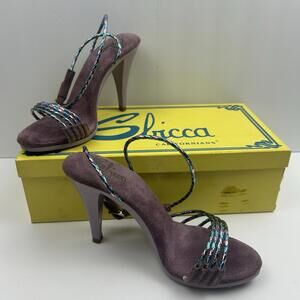 VTG Sbicca Californians Purple Suede Strappy Sandals Metallic Braided Heel 5M